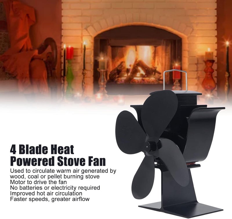 woobles 4 Blades Fireplace Stove Fan Quiet High Temperature Resistant Heat Powered Stove Fan for Wood Log Burner Fireplace - Image 2